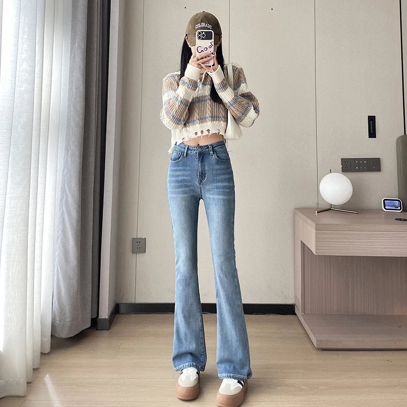 Damen Winter Warm Thermo Jeans Hose Innenfleece Stretch Hosen Leggins Denim