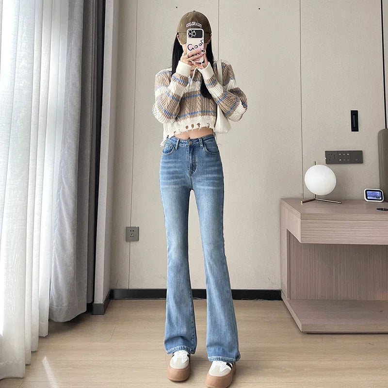 Damen Winter Warm Thermo Jeans Hose Innenfleece Stretch Hosen Leggins Denim
