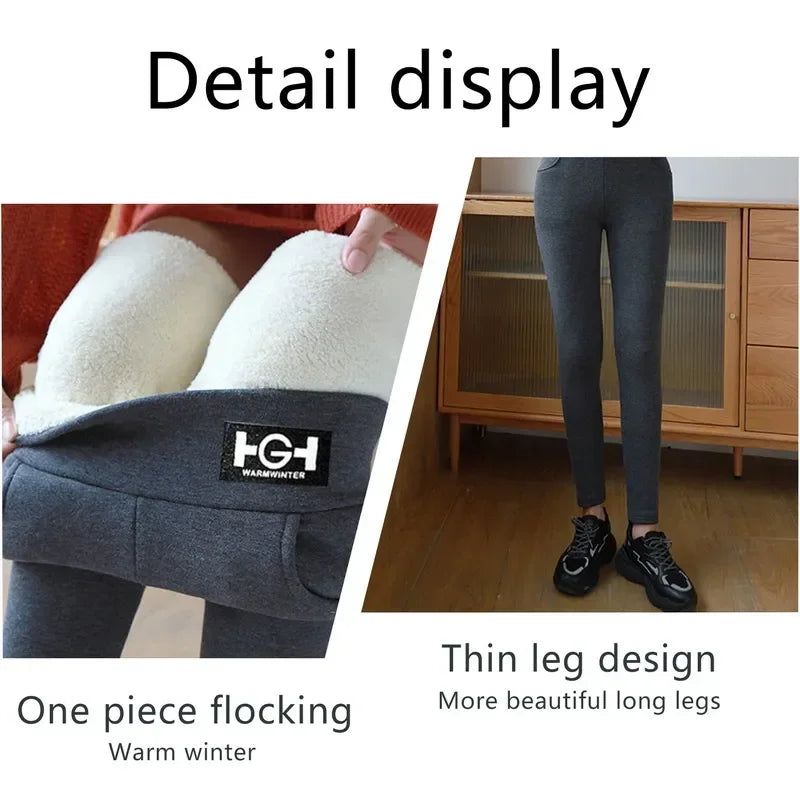 Frauen Winter Leggings Solide Warme Leggings Verdicken Lamm Kaschmir Hohe Taille Butt Lift Hohe Dehnbar Gehen mit Tasche Hosen