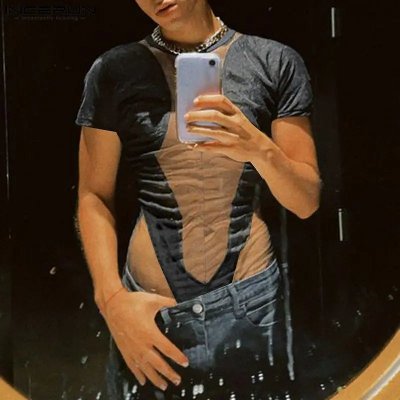 Fetisch Fashion Männer Sexy Bodysuits Herren Body Shirts Hemd Transparent Club