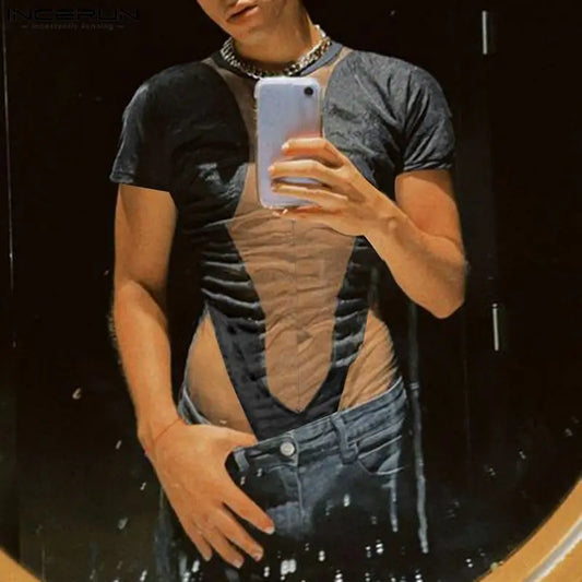 Fetisch Fashion Männer Sexy Bodysuits Herren Body Shirts Hemd Transparent Club