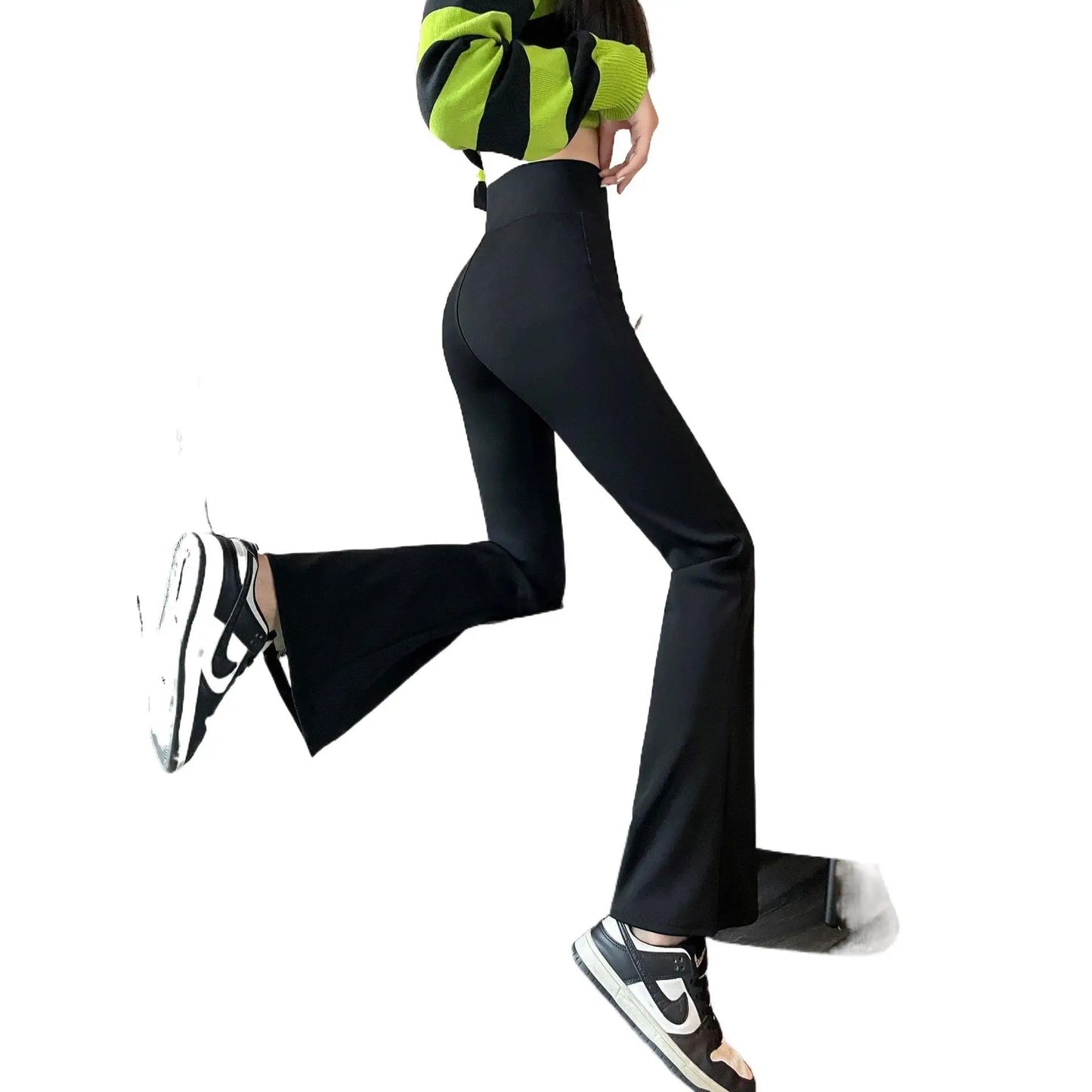 Hohe Taille, mit Fleece gefüttert, Bootcut-Yogahose, Damen-Oberbekleidung, Frühling, Herbst, Winter, schlankmachend, schwarz, Bauchkontrolle, lässig, Hai...