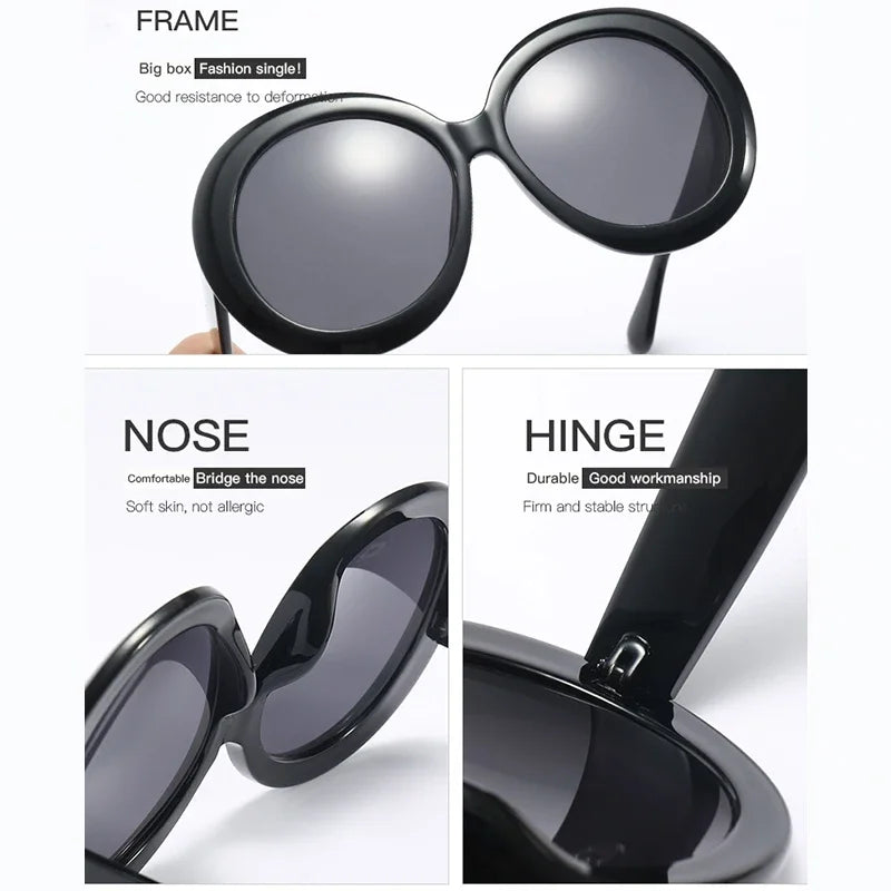 JNPCXI Übergroße Runde Sonnenbrille Frauen Männer Luxus Marke Großen Rahmen Sonnenbrille Brille Große Shades Unisex Reiten Brillen