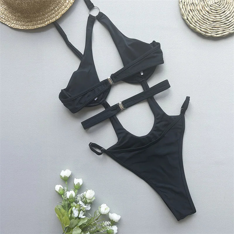Frauen Bademode High Cut Bikini Set Sexy Push Up Badeanzug Damen Tanga