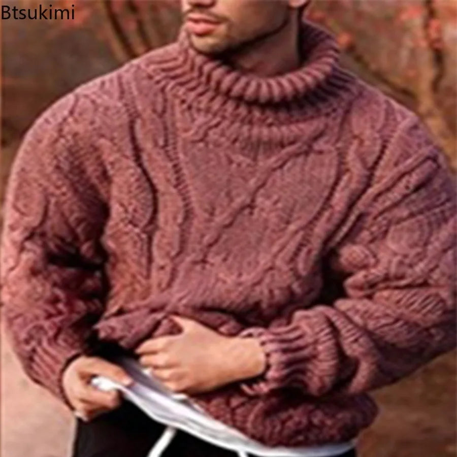 Herren Rollkragen Pullover Sweatshirt Pulli Sweater Langarm Shirt mit Zopfmuster