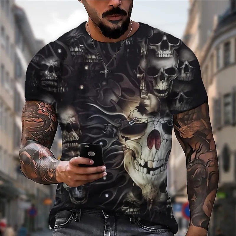 Fashion Herren Horror Skull 3D T-Shirt Rundhals Unisex Sommer Streetwear