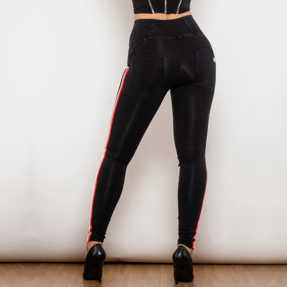 Leggins Donna Vita Alta Pantaloni Jeans Sportivi Fitness Palestra Effetto Denim