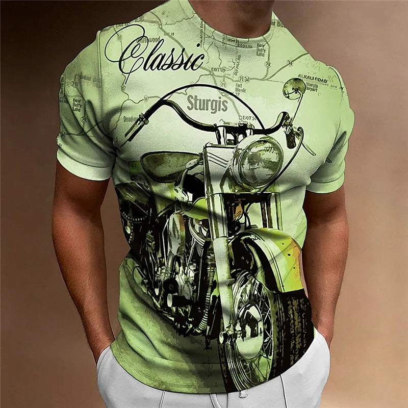 Herren Fashion Vintage Biker 3D T-Shirt Rundhals Unisex Sommer Streetwear