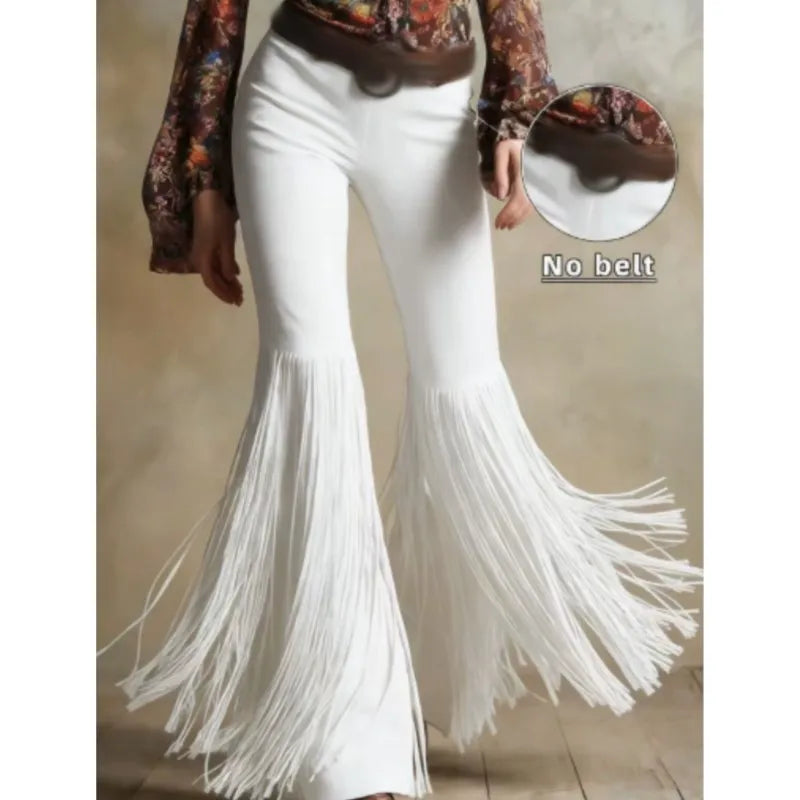 Sexy Damen Fashion Hose Kunst Lederhose Schlaghose Retro Western Flare Wildleder