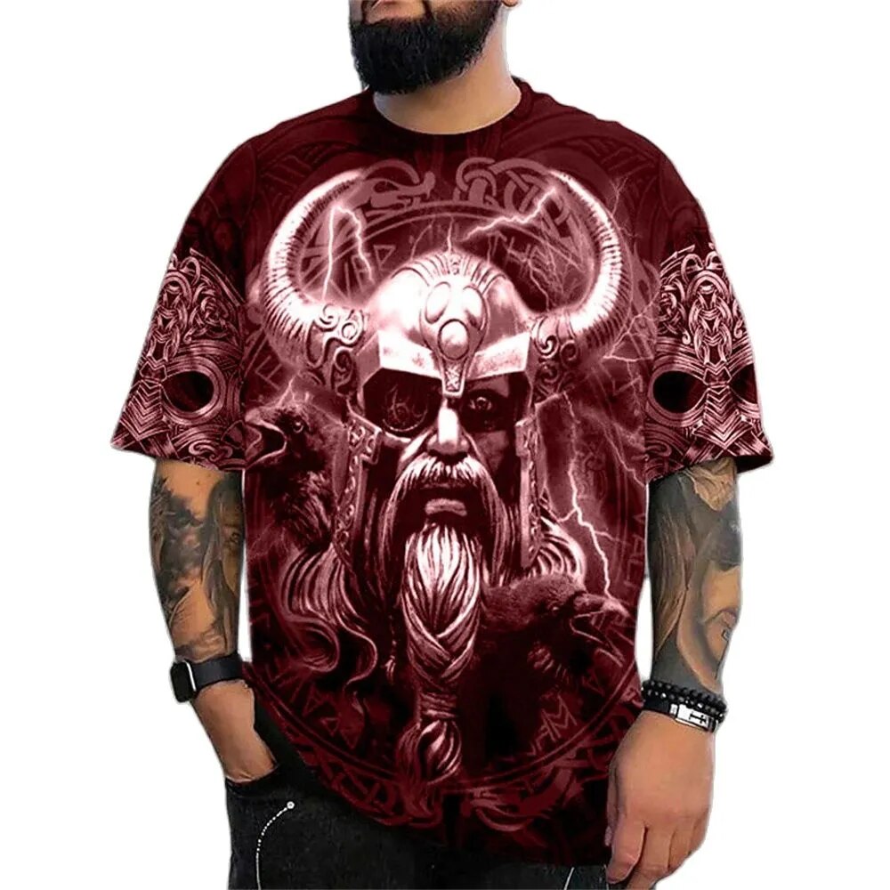 Herren Fashion Vintage 3D T-Shirt Rundhals Unisex Sommer Vikings Streetwear