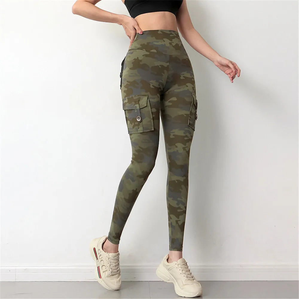 Damen Fashion Leggings Push Up Leggins Camouflage Yoga Hose Cargo Sexy Gym Wear