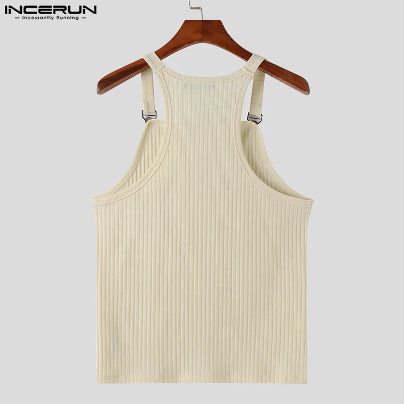 Incerun Tops 2024 koreanischen Stil neue Herren gestrickte Pit Strap Westen Sommer lässig Streetwear Persönlichkeit ärmellose Tanktops S-5XL