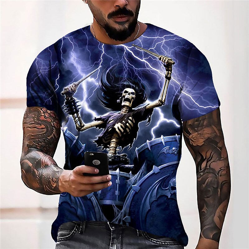 Fashion Herren Horror Skull 3D T-Shirt Rundhals Unisex Sommer Streetwear