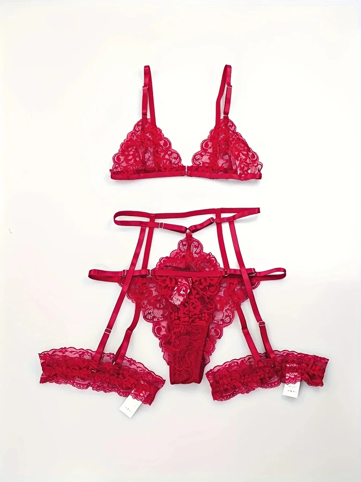3 Stk BH Set Damen Sexy Spitze Dessous Bodysuit Body Unterwäsche Schwarz Tanga
