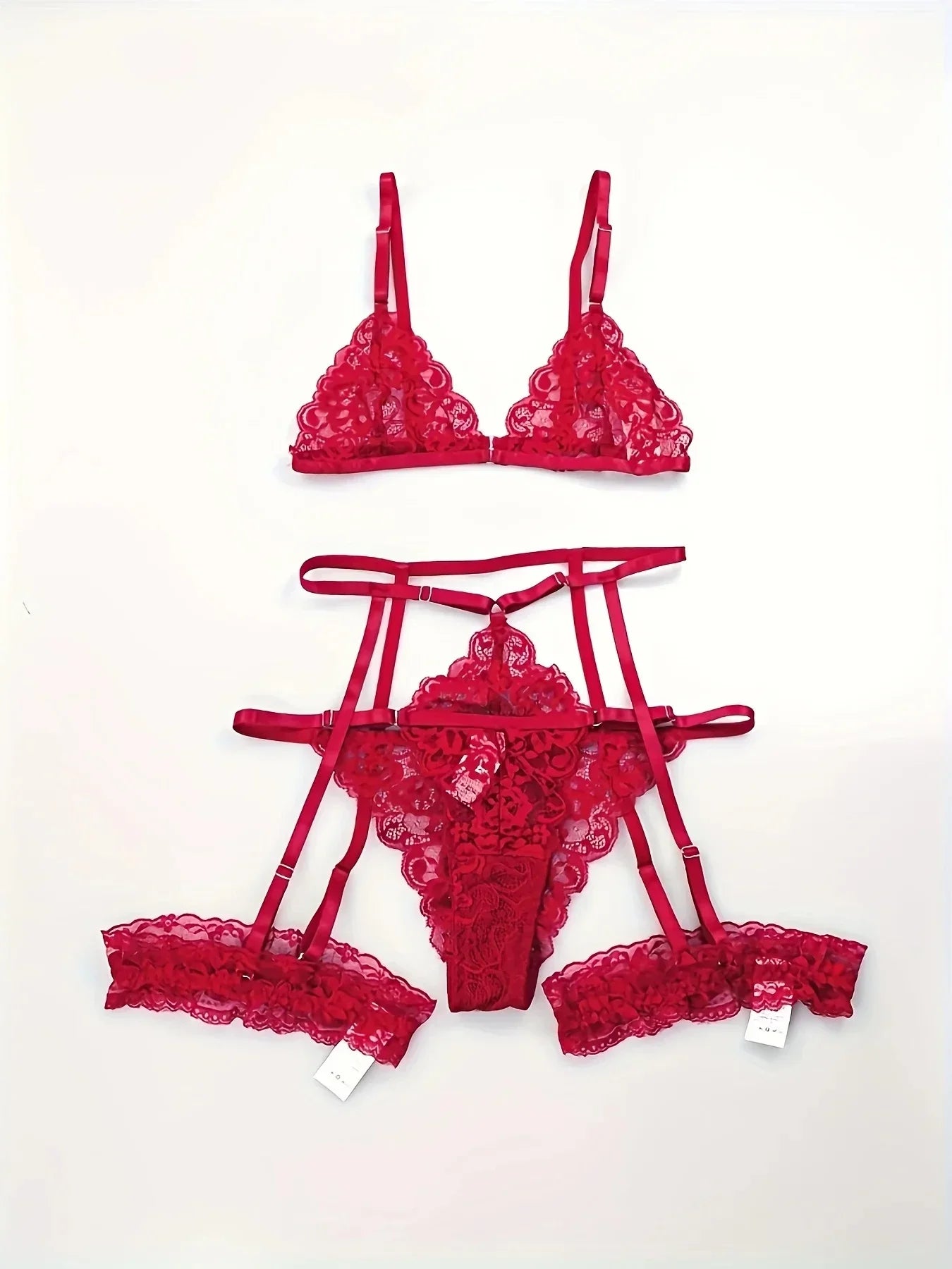 3 Stk BH Set Damen Sexy Spitze Dessous Bodysuit Body Unterwäsche Schwarz Tanga
