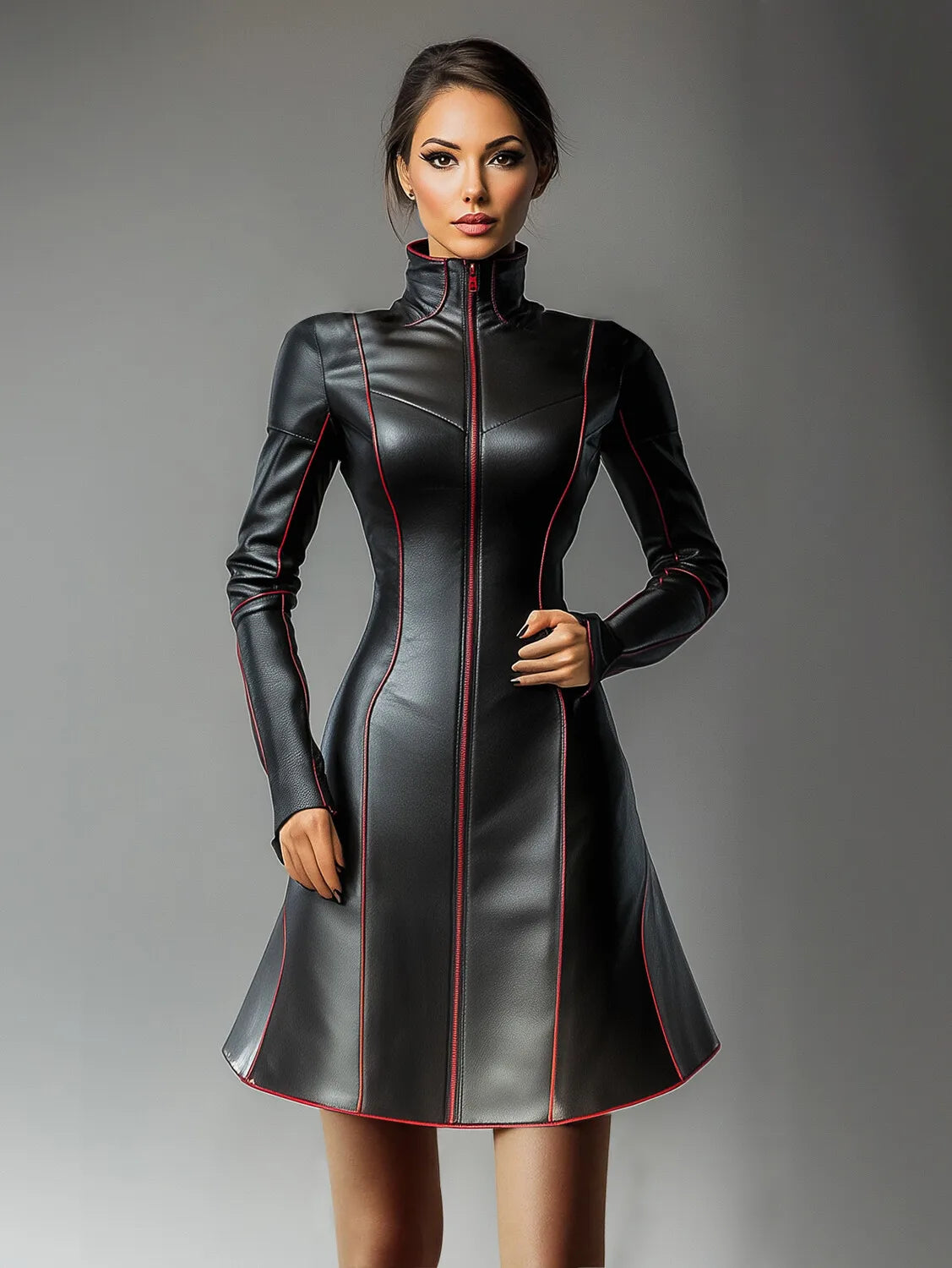 Damen Kleid PU Leder Partykleid Cocktail Abendkleid Sexy Clubwear Minikleid