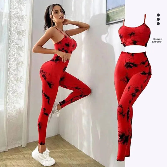 Damen Leggings Push Up Stretch Leggins Yoga Fitness Hose Sport BH Set Top Gym