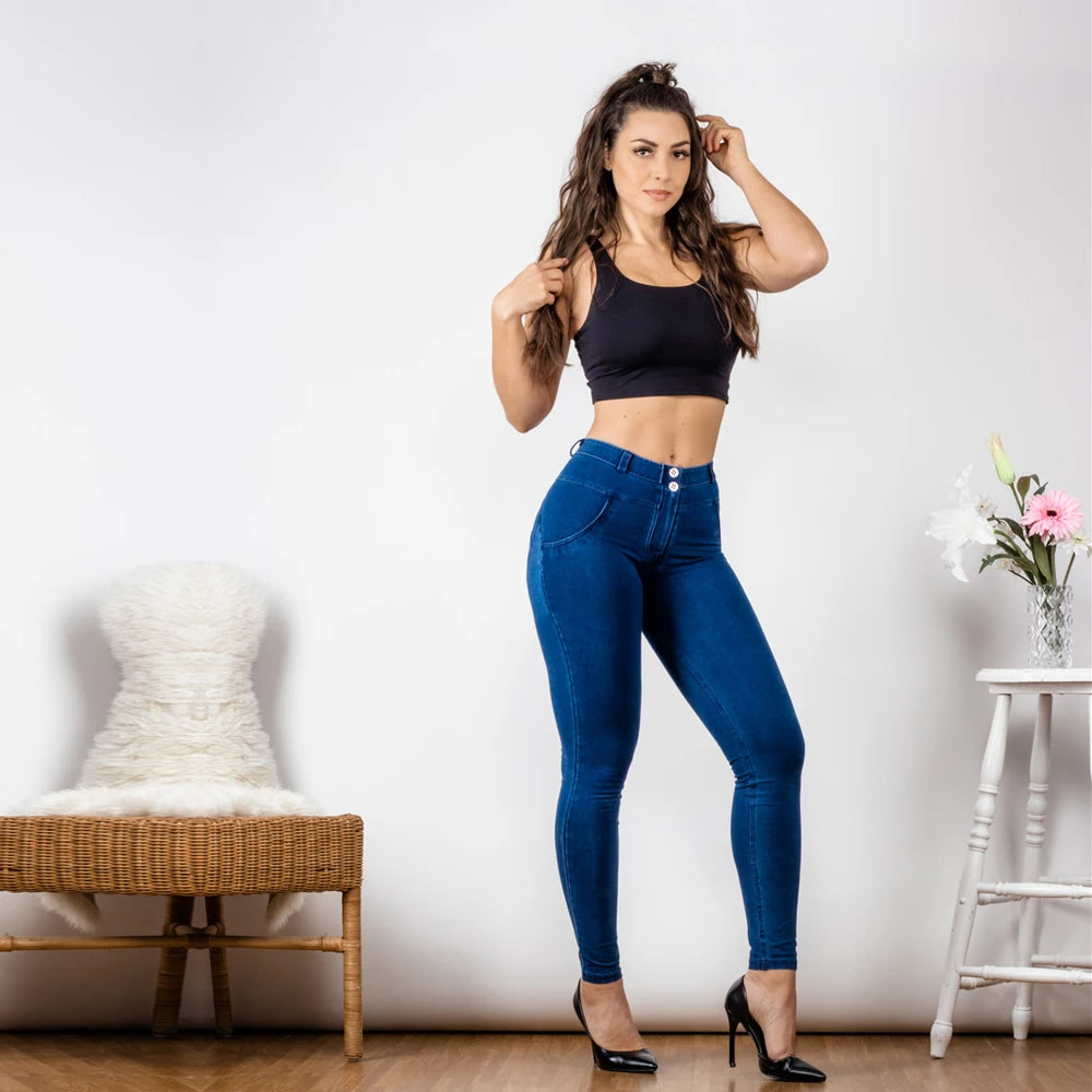 Jeanshose Stretchhose Damen Leggins Denim Look Jeggings Push Up  Jeans Hose