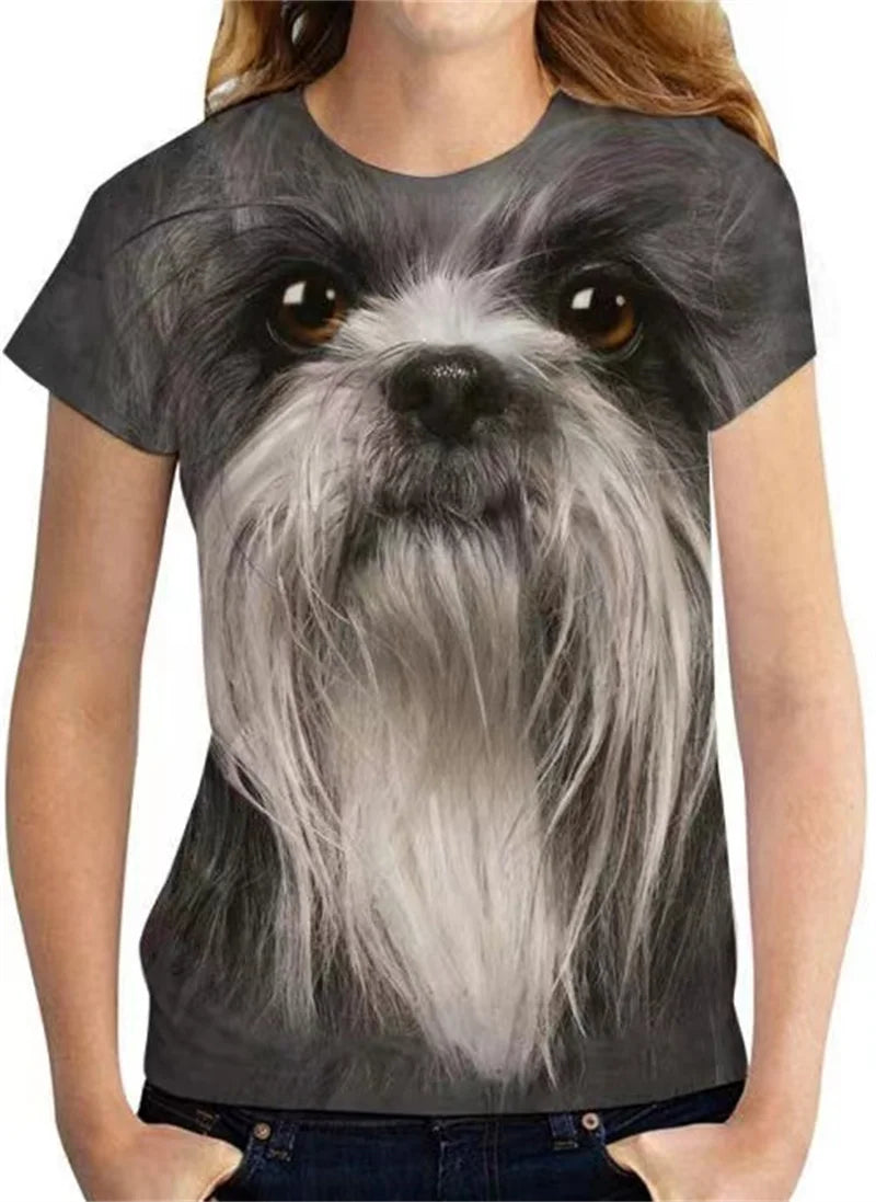 Damen T-Shirt Sommer Top Katzen Hemd Rundhals Streetwear lockeres Damentop