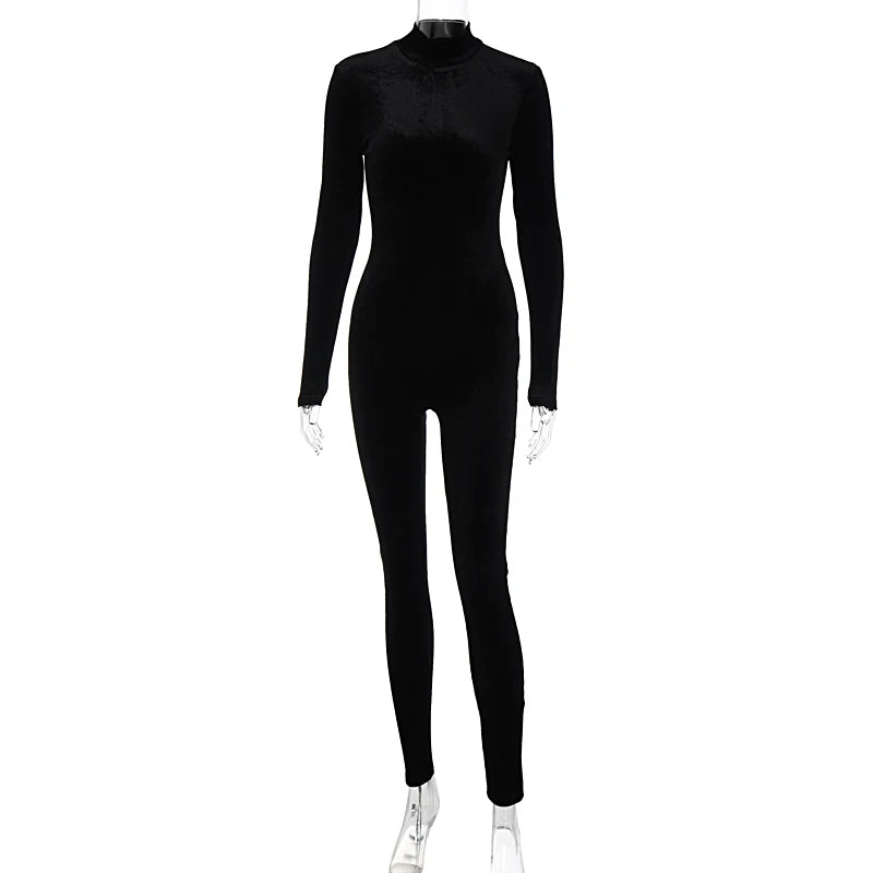 Dulzura Herbst Samt Sexy Y2K Kleidung Lange Hülse O-ansatz Bodycon Dünne Zipper Overall Frauen Sportliche Streetwear Strampler Outfits