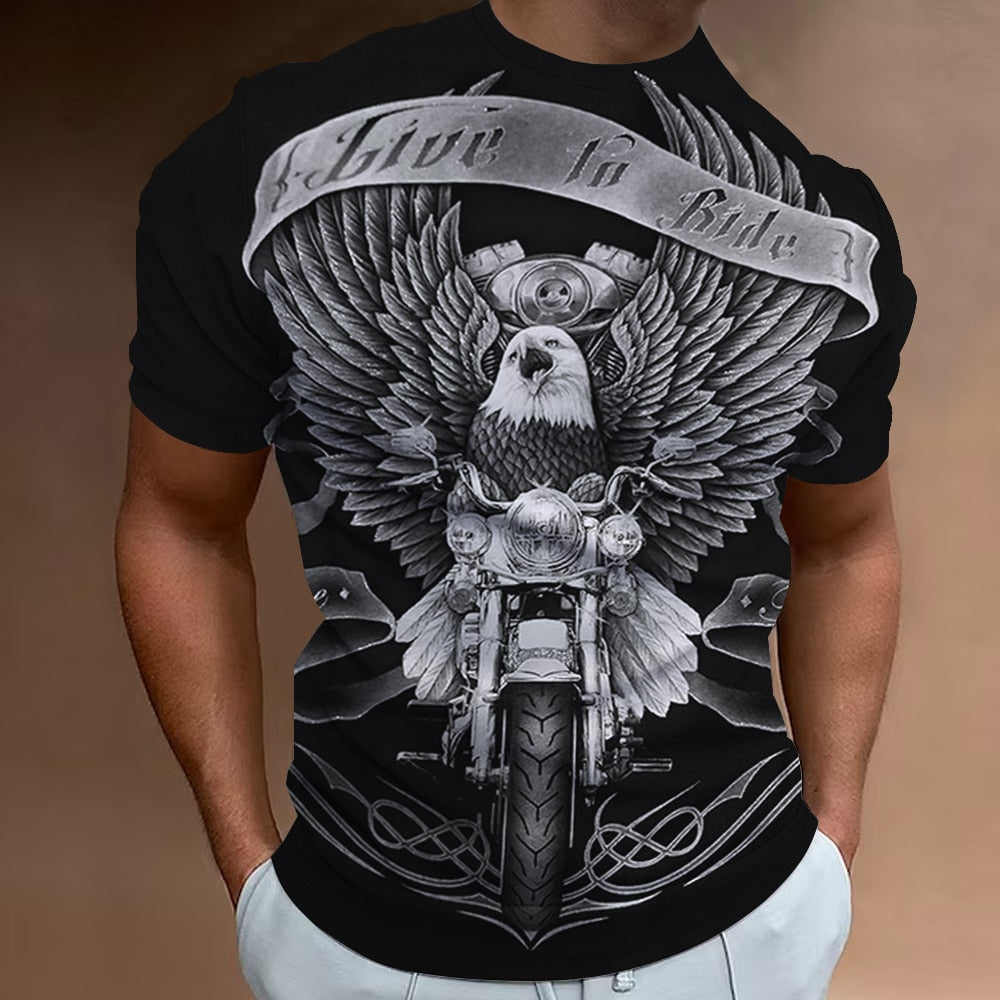 Herren Fashion Vintage Biker 3D T-Shirt Rundhals Unisex Sommer Streetwear