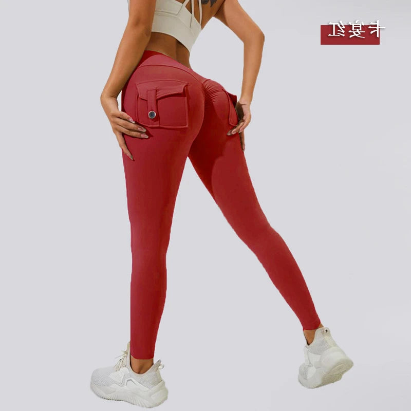 Damen Leggings Push Up Stretch Leggins Yoga Fitness Hose m Tasche Sexy Gym Wear