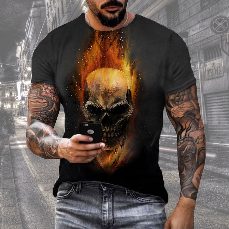 Herren Horror Skulls 3D T-Shirt Rundhals Unisex Sommer Streetwear Motorcycle