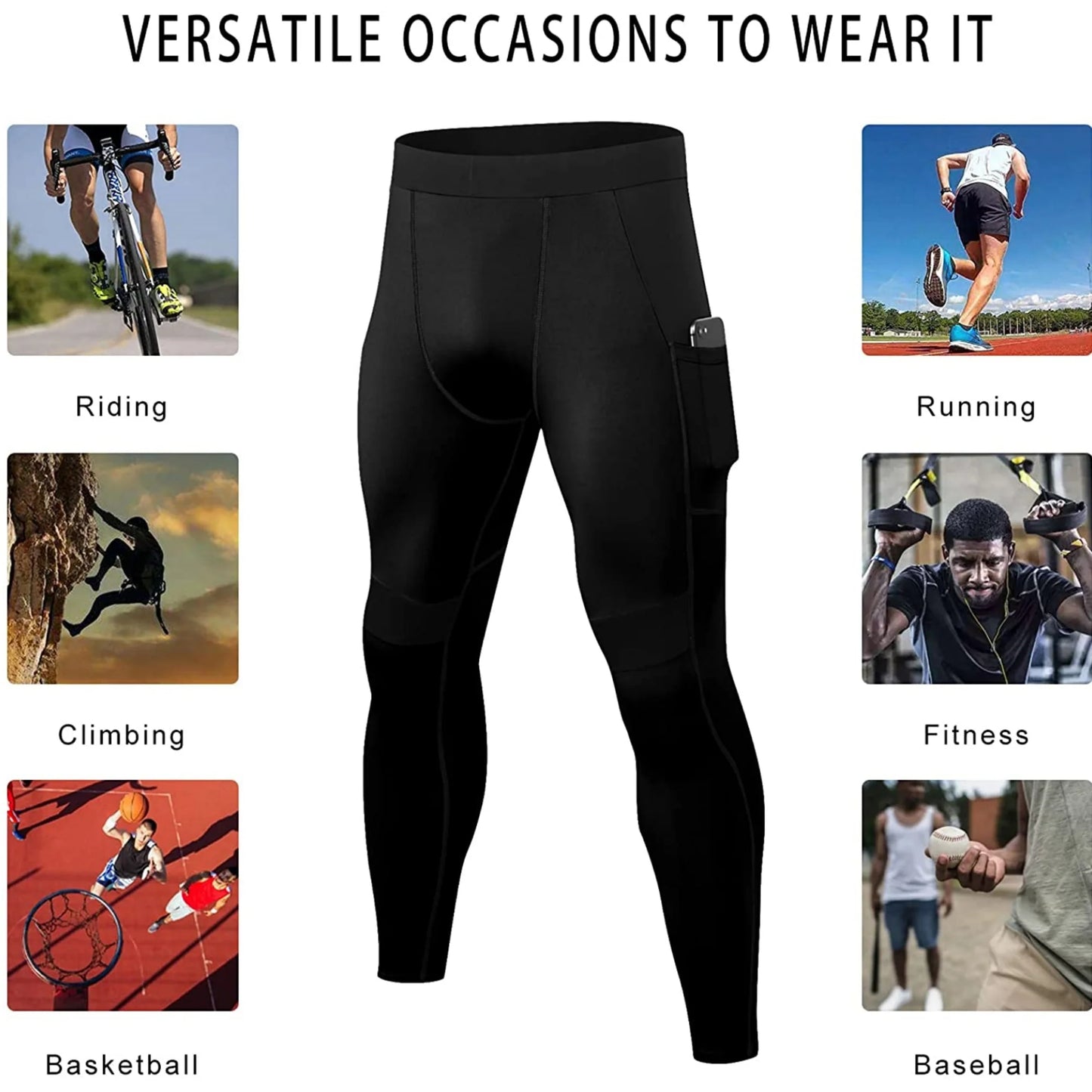 Pantaloni a Compressione da Uomo Leggings Calcio Corsa Palestra Leggins Calza