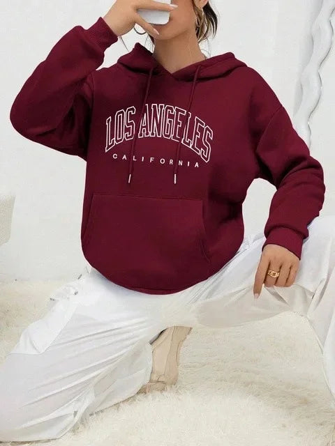 Felpa Con Cappuccio Donna Los Angeles Giacca Sportiva Hoodie Tuta Maglia Shirt