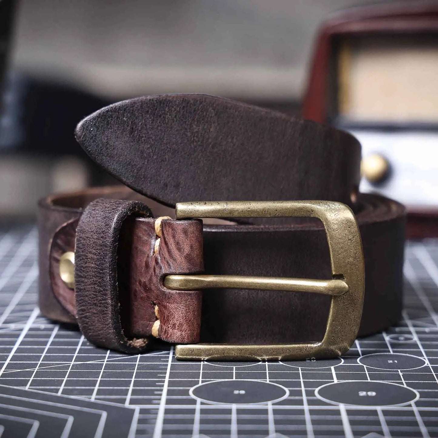 Jeans-Gürtel Herren Eckig Schnalle Echt Leder Gürtel Braun Breite Schnalle