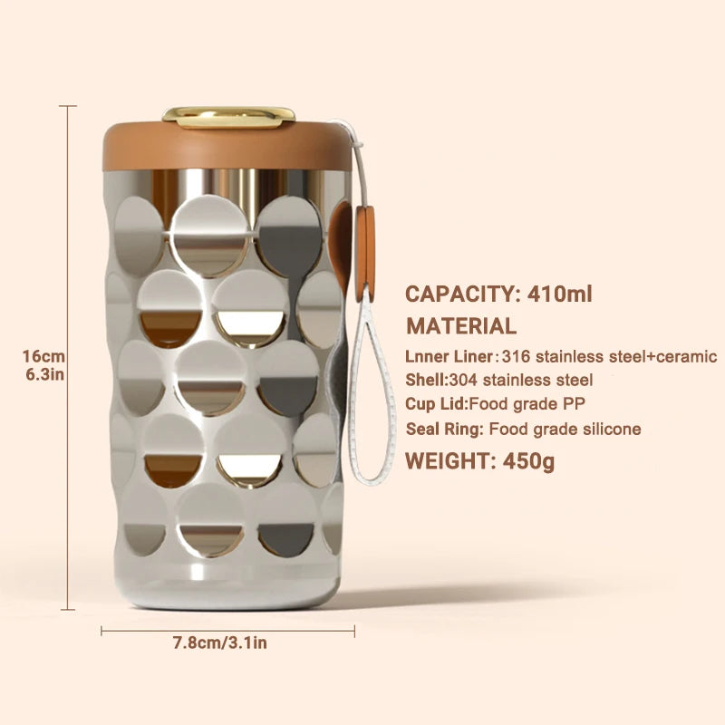 Thermobecher m Temperaturanzeige Becher Edelstahl 410ml MUG Isolierbecher Tasse