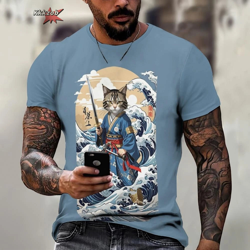 Tier Krieger Katze Druck Kurzarm Muster männer T-shirt 3D T-shirt Harajuku Tops Spaß O Neck Pullover Sommer männer Casual clo