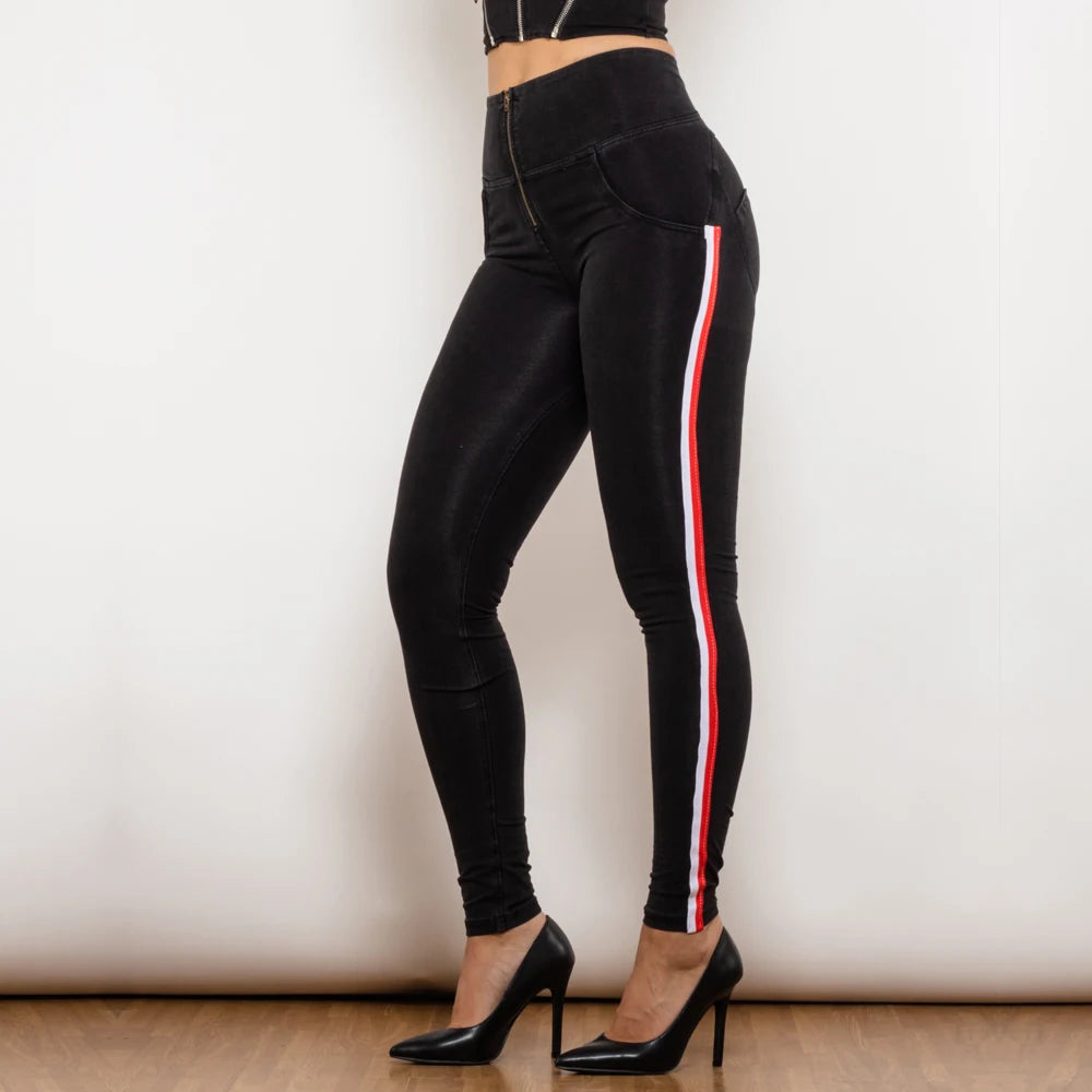 Leggins Donna Vita Alta Pantaloni Jeans Sportivi Fitness Palestra Effetto Denim