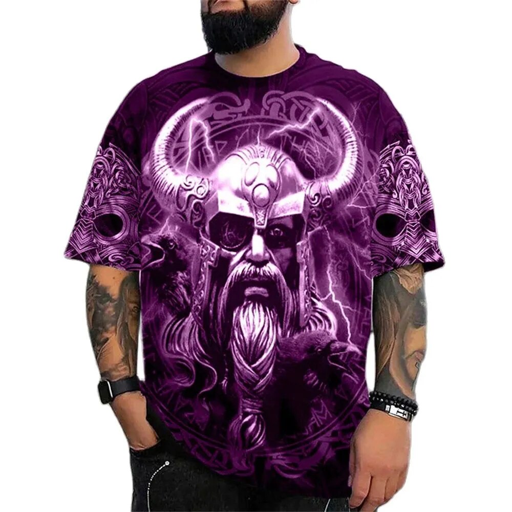 Herren Fashion Vintage 3D T-Shirt Rundhals Unisex Sommer Vikings Streetwear