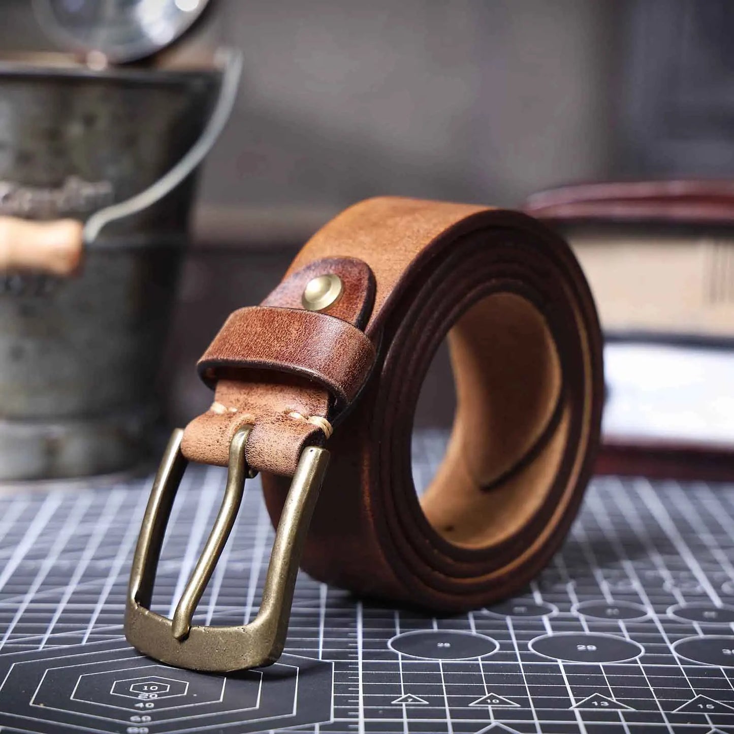 Jeans-Gürtel Herren Eckig Schnalle Echt Leder Gürtel Braun Breite Schnalle