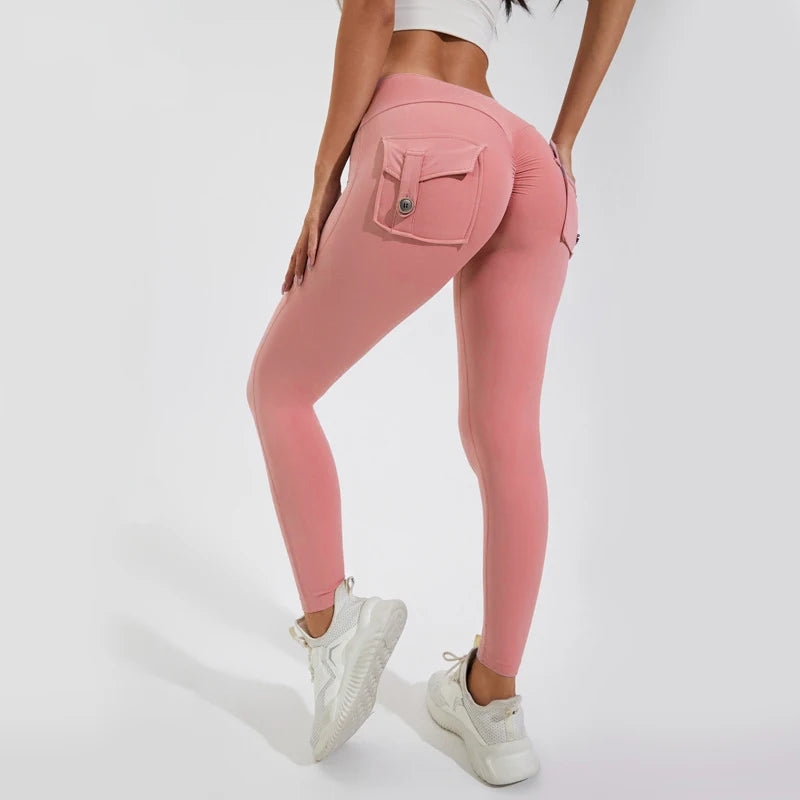 Damen Leggings Push Up Stretch Leggins Yoga Fitness Hose m Tasche Sexy Gym Wear