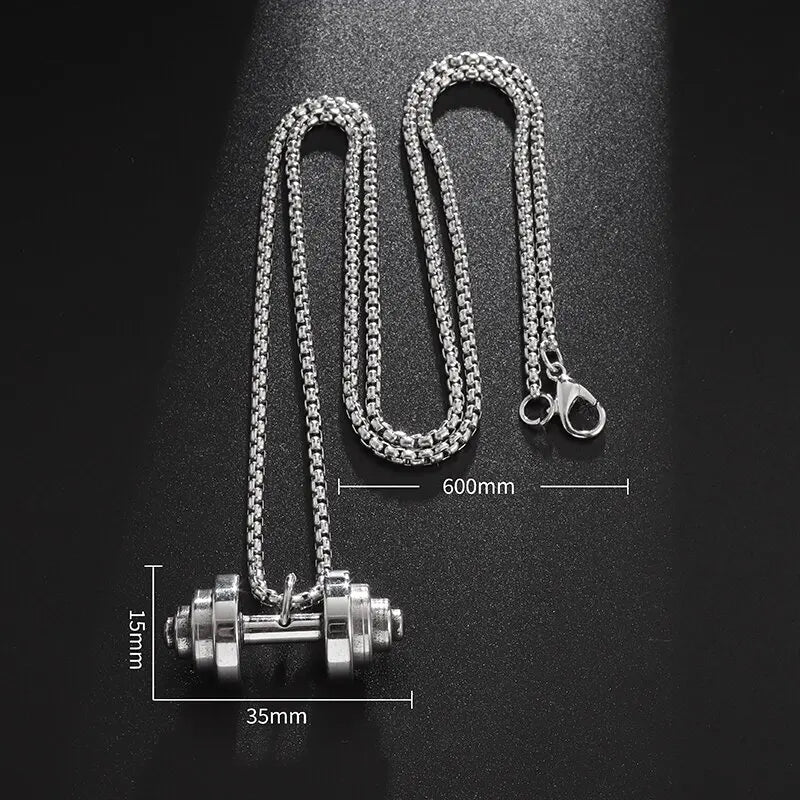 Halskette Anhänger Edelstahl Hantel Fitness Gym Bodybuilding Schmuck Geschenk