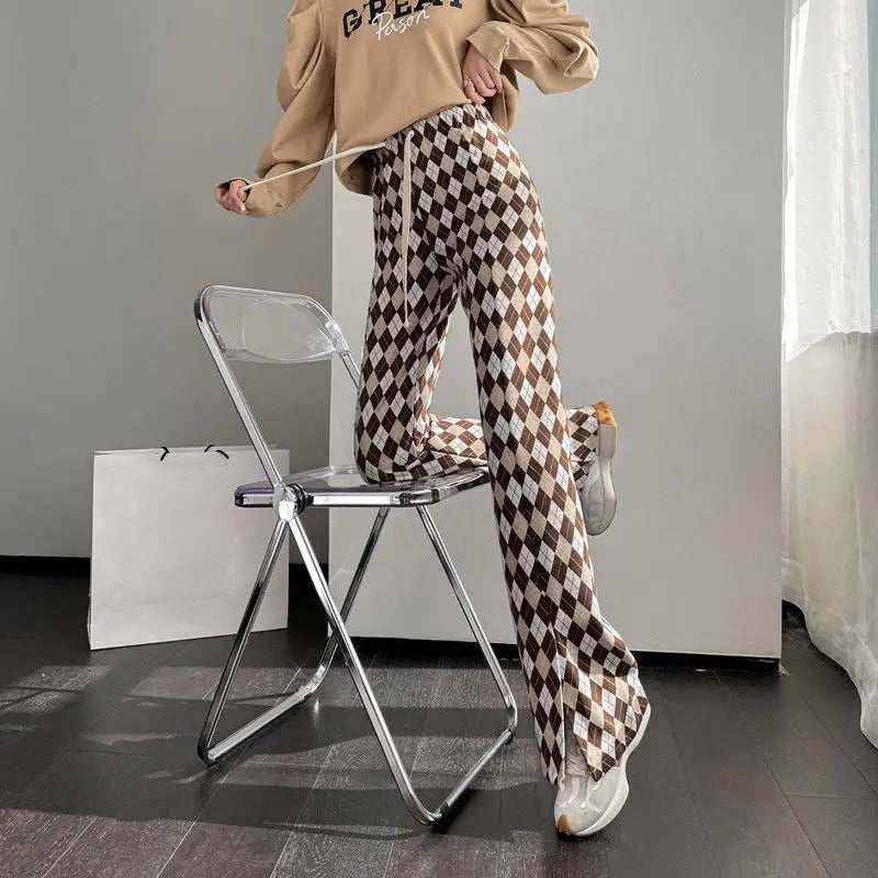 Damen Leggings Kariert Tartan Karo Muster Bootcut Hüftjeans Schlaghose Flared
