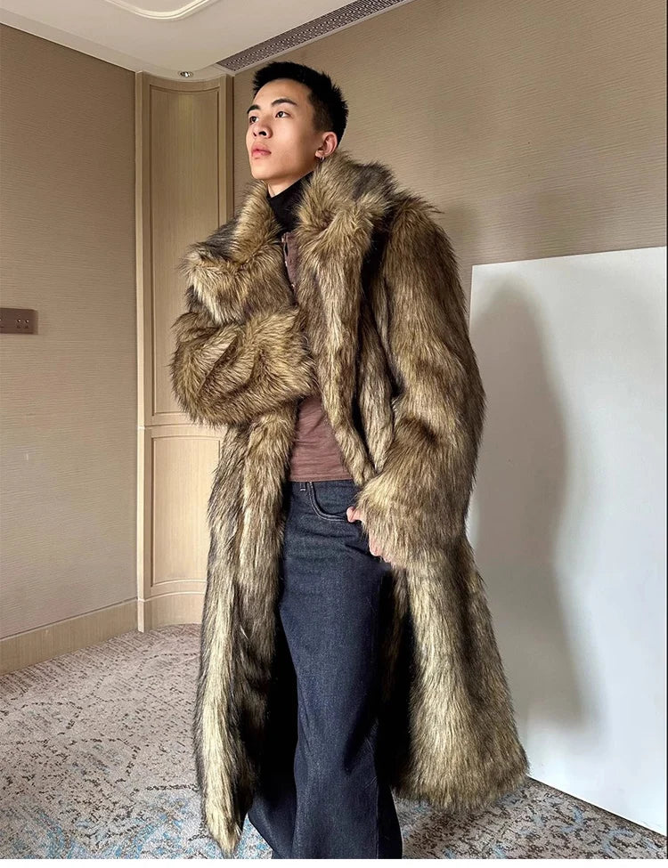 Herren Wintermantel Pelzmantel Kunstpelzmantel Herrenmantel Kunstpelz Mantel