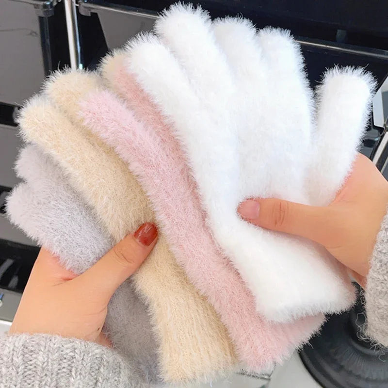 Winter Handschuhe Damen Strick fingerlose Handwärmer Fäustlinge Halbfinger