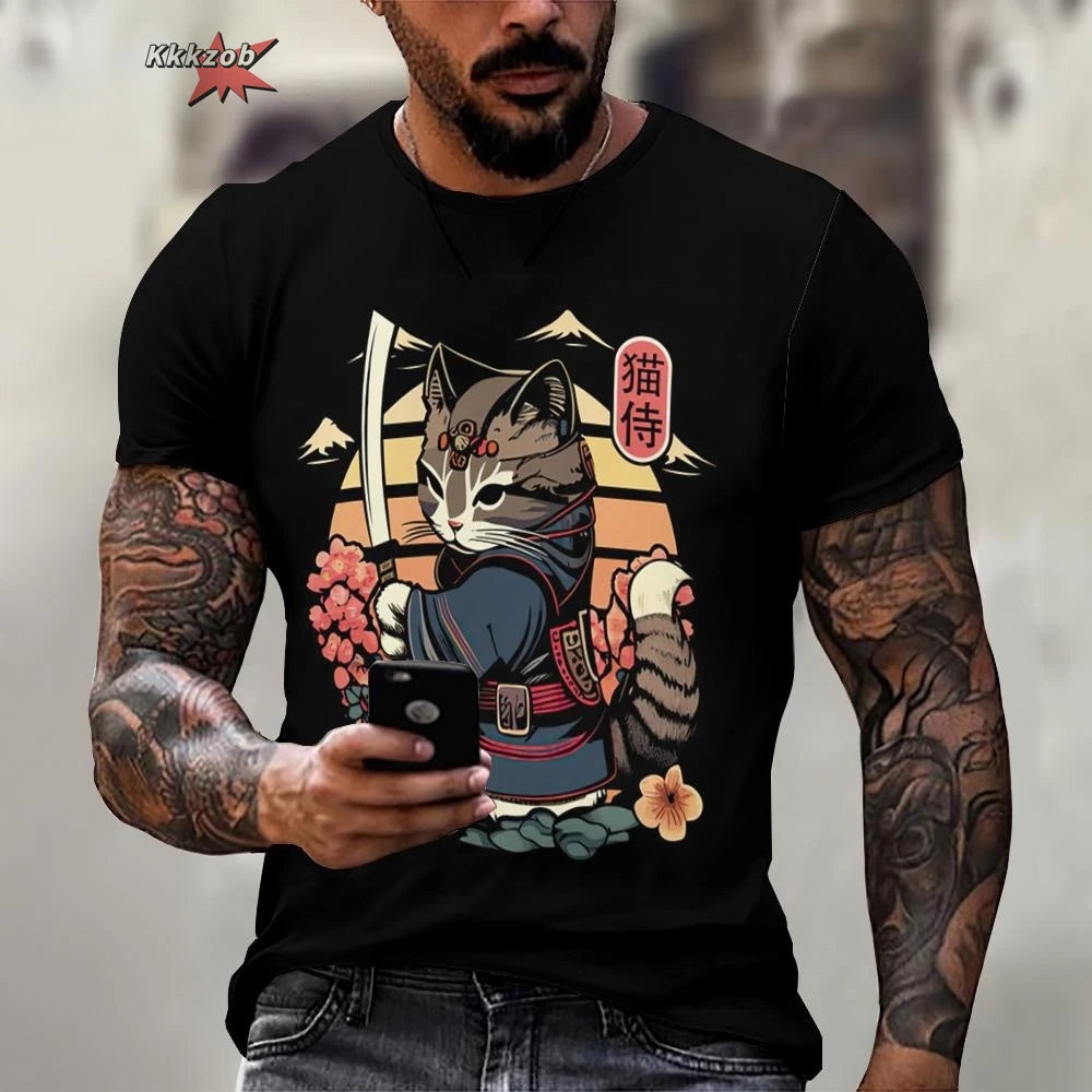 Tier Krieger Katze Druck Kurzarm Muster männer T-shirt 3D T-shirt Harajuku Tops Spaß O Neck Pullover Sommer männer Casual clo