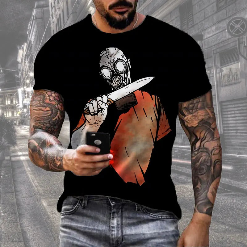 Fashion Herren Horror Skull T-Shirt Rundhals Unisex Sommer Streetwear Top Shirt