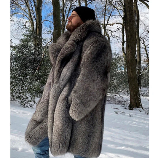 Herren Wintermantel Pelzmantel Kunstpelzmantel Herrenmantel Kunstpelz Mantel