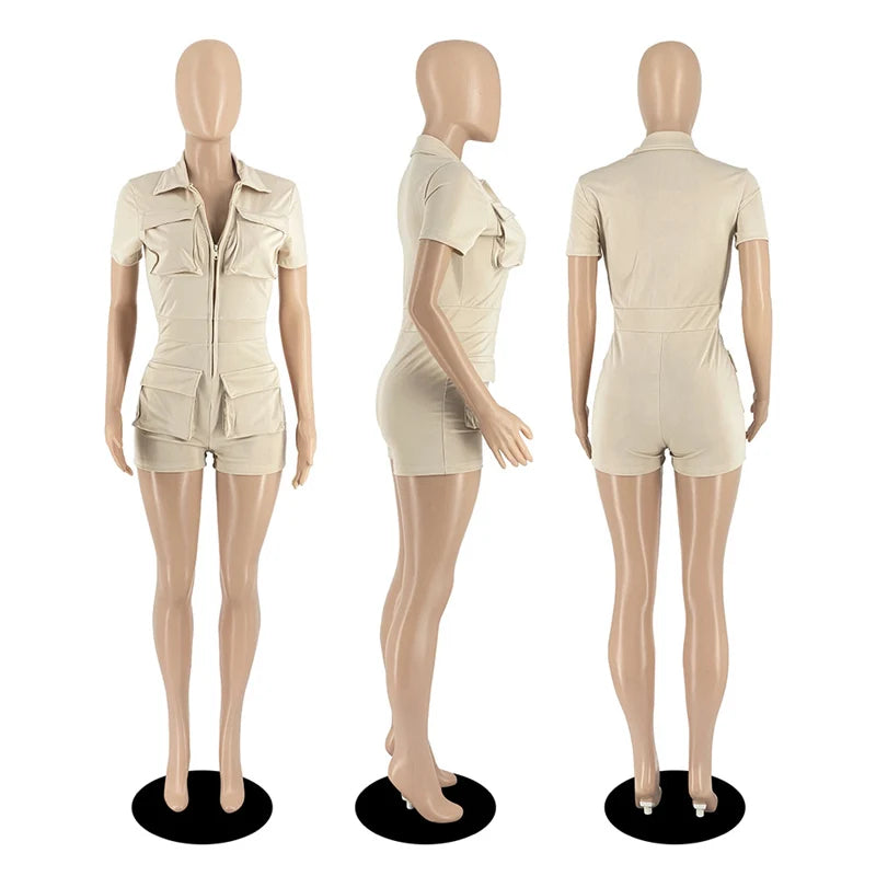 Damen Cargo Shorts Overall Jumpsuit Army Streetwear Strampler Playsuit Hotpants