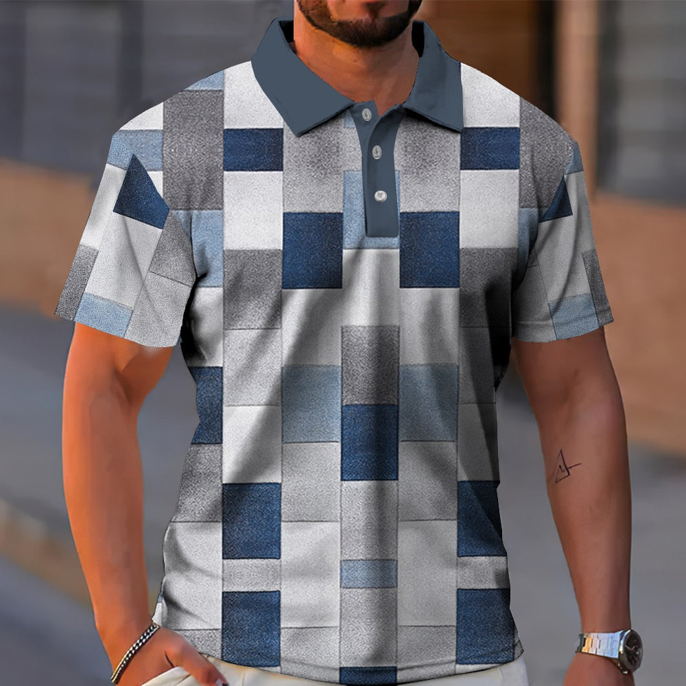Herren Poloshirt POLO Shirt Zip Kontrast Kragen Kurzarm Slim Fit Hemd Polohemd