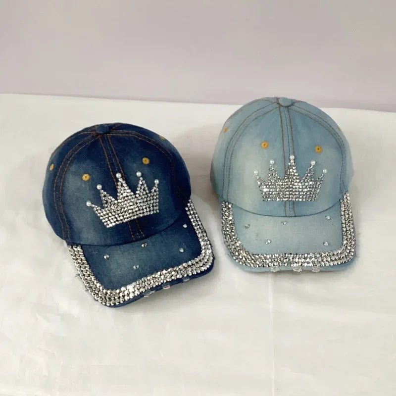 Jeans Basecap Cappy Denim Look Cap Kappe LOVE Strass gebogen Herren Damen
