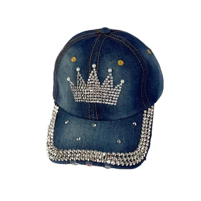 Jeans Basecap Cappy Denim Look Cap Kappe LOVE Strass gebogen Herren Damen