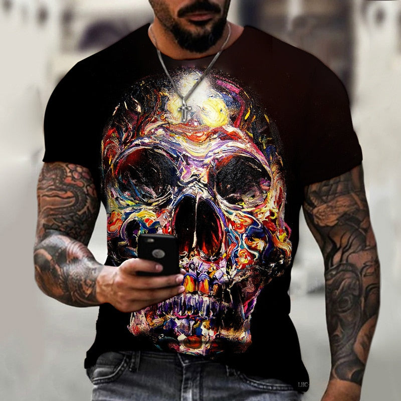 Fashion Herren Horror Skull 3D T-Shirt Rundhals Unisex Sommer Streetwear