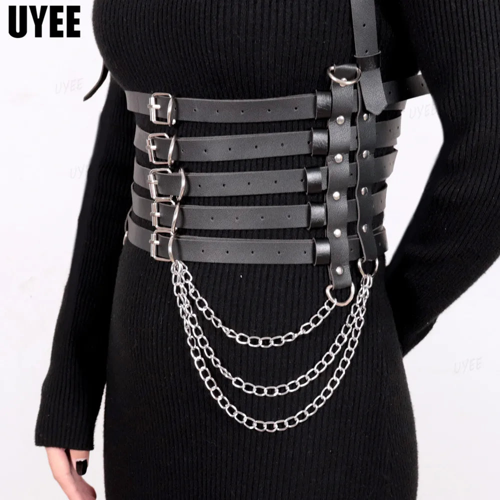 Sexy Harness Ketten BH Gürtel Frauen Lack und Leder Kleid Bdsm Bondage Dessous