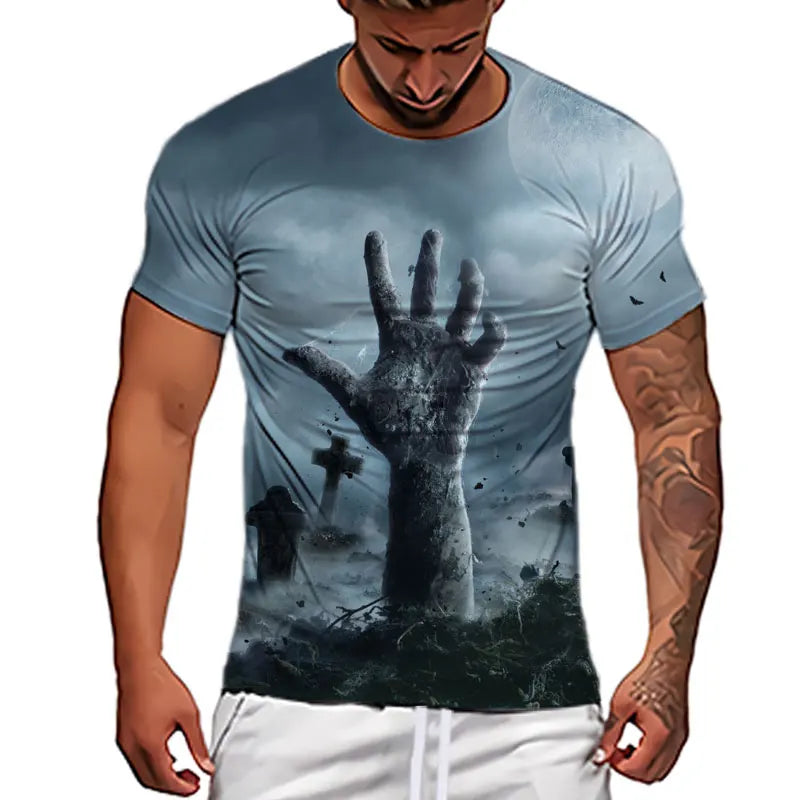 Fashion Herren Horror Skull T-Shirt Rundhals Unisex Sommer Streetwear Top Shirt